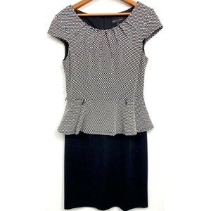 Connected Apparel - Women Black White Polka-Dot Tiered Frill Dress Size 12